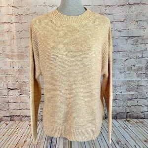 Lush Womens Taupe Long Sleeve Open Knit Acrylic Cotton Pullover Sweater Medium